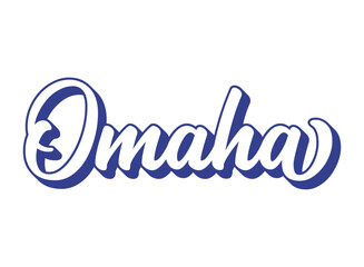 Handwritten word Omaha. City in Nebraska. 3D vintage, retro lettering for poster, sticker, flyer, header, card, clothing