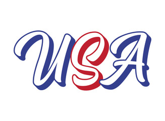 Handwritten word USA.  3D vintage, retro lettering for poster, sticker, flyer, header, card, clothing