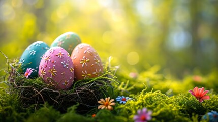 Colorful Easter Eggs in a Basket - AI Generated