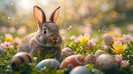 Fototapeta na wymiar Colorful Easter Eggs in a Basket - AI Generated