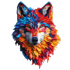 Multicolored 3d wolf for t-shirt print design, tattoo and various uses on transparent or white background generative 