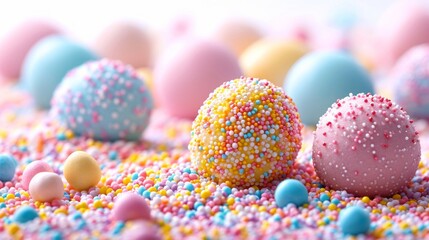 Fototapeta na wymiar Colorful Easter Cake Sprinkles on White Background - AI Generated - AI Generated