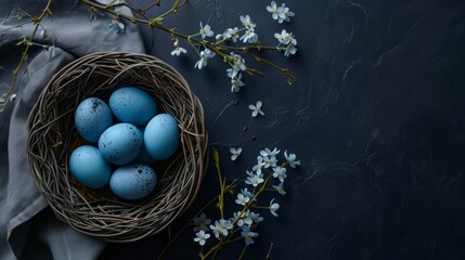 Birds Nest With Blue Eggs on Table