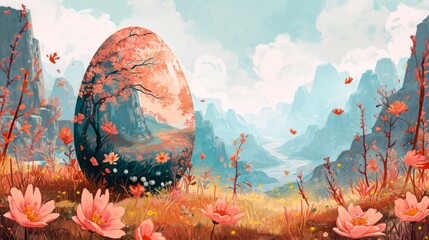 Fantasy Landscape Easter Egg Decoration - AI Generated