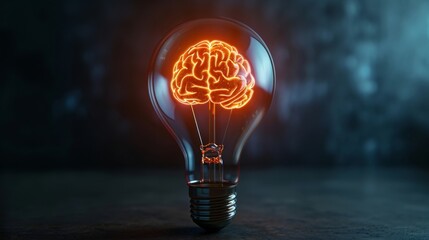 Illuminated Brain in Light Bulb, The Power of Knowledge Encased