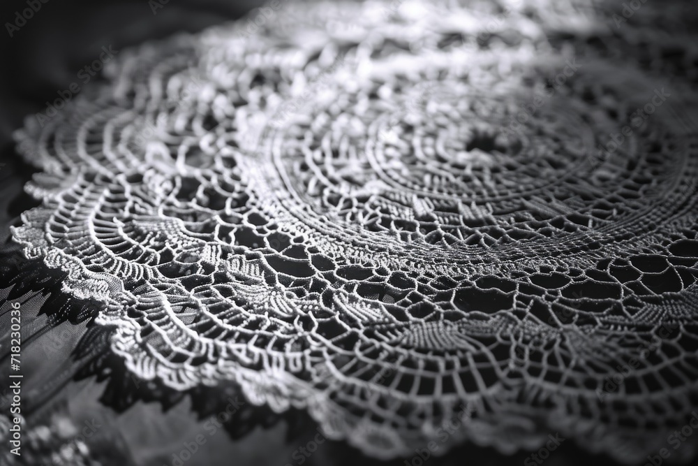 Poster a close-up view of a doily resting on a table. this image can be used to add a touch of elegance and