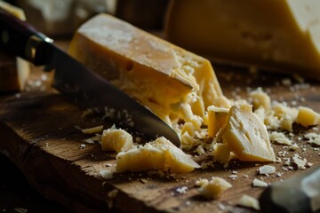 A knife cutting through Parmesan cheese generative ai