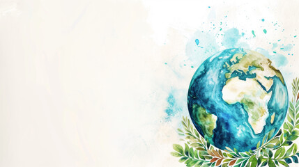 Obraz na płótnie Canvas Earth Day celebration concept. Planet Earth in watercolor doodle style. White background and space for text. Support for environmental protection.