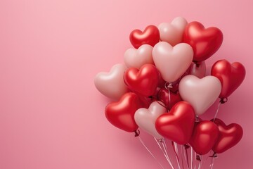 A bunch of red and white heart shaped balloons. Perfect for Valentine's Day decorations or romantic celebrations