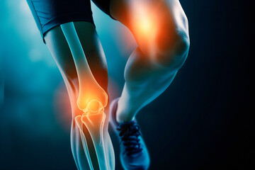 Close-up Of A Man Knee With A Pain Knee And Joint Pain Examine And Exercise To Reduce Painful Knee - obrazy, fototapety, plakaty