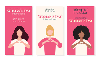 Inspire inclusion set of vertical backgrounds for International Women s day. IWD 2024 campaign