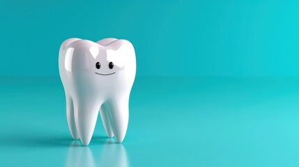 Dental care background with 3D white teeth and abundant copy space.