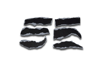 Shredded claw-shaped paper. Black torn sheets of paper. Set of grunge torn paper strips with...