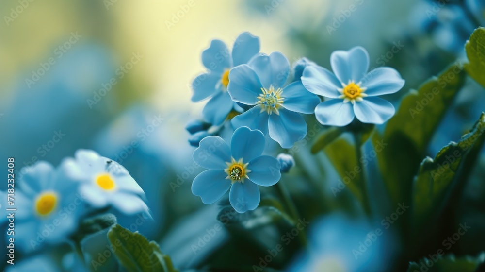 Poster a close-up shot of a bunch of blue flowers. perfect for adding a pop of color to any project or desi