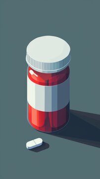 Red and White Jar of Pills Next to a White Pill