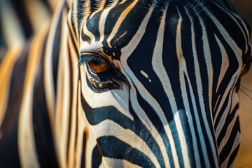 A close-up view of a zebra's face with a blurred background. Perfect for wildlife enthusiasts and animal-themed designs
