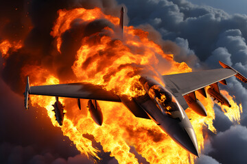 Modern stealth fighter plane. Flight in formation, flyby and landing, take off bombing, dog fight, firing missile.