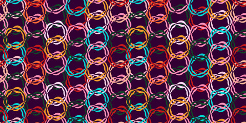 Multicolored Chainmail: vector graphics made of links in the shape circles. Celtic seamless print with fill pattern. Fashionable geometric background for design of fabrics and clothing and wallpaper.
