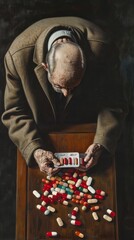 Painting of Old Man With Pills on Table