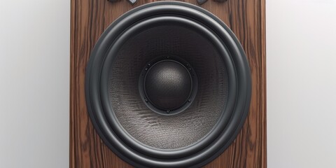 Speaker close up on wooden surface. Can be used for technology or music related themes