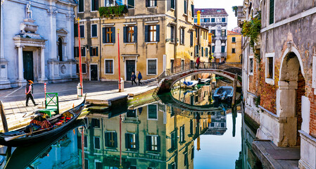 romantic Venetian streets and canals. Bridges of Venice, Italy