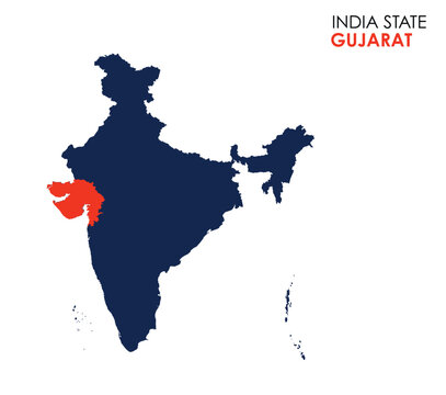 Gujarat map of Indian state. Gujarat map vector illustration. Gujarat vector map on white background.