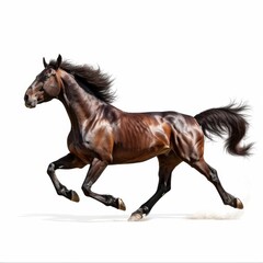 Brown and Black Horse Galloping on White Background