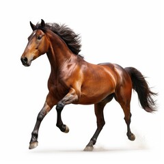 Majestic Bay Horse Galloping Gracefully Isolated on a White Background