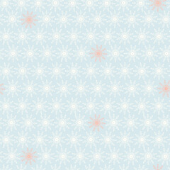 Seamless winter pattern with white snowflakes on blue background. Christmas decoration.