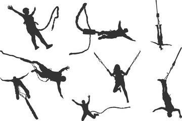 Bungee jumping silhouette, Bungee jumping vector, Bungee jumping svg, Bungee jumper vector silhouettes.
