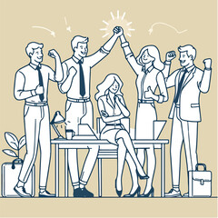 Witness the joy of business success as a group of professionals celebrate together, highlighting the importance of teamwork.