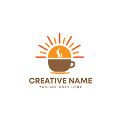 coffee cup logo, coffee cup with sun logo. morning coffee logo
