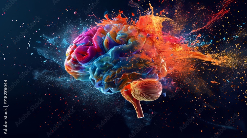 Aufkleber exploding colorful brain model depicting creative thinking and brainstorming