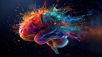Obraz na płótnie Canvas Exploding Colors in a Dynamic Digital Artwork of a Human Brain