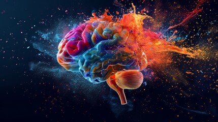 Exploding Colorful Brain Model Depicting Creative Thinking and Brainstorming - obrazy, fototapety, plakaty