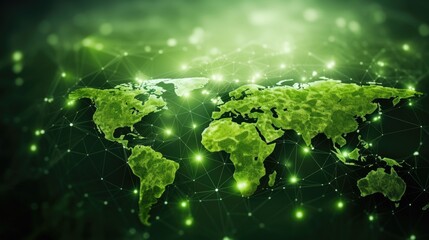 Green Connections - Map of the World in Herbal Green Background, Abstract Illustration of Global