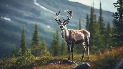 Mountain Caribou in the Wilderness of Canada: A Majestic Wild Animal in Its Natural Habitat