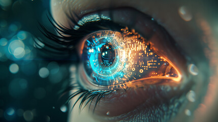 New age of AR / VR vision. AR / VR contact lenses. Digital vision. Hand edited - obrazy, fototapety, plakaty