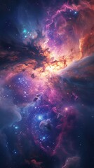 Vivid Space With Stars and Clouds
