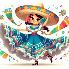Mariachi, mexican dancer vector illustration on white background 