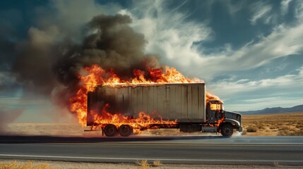 Massive Truck Engulfed in Flames Speeds Down Crowded Highway