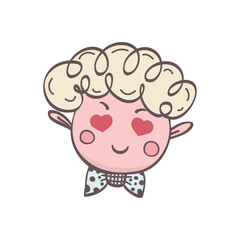 Obraz premium Vector clipart of cute cupid face with heart shaped eyes. Stock isolated color image on a white background in doodle style. Illustration for greeting card, pattern design, print, sticker. 