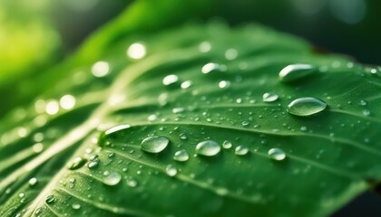 Fresh dew on vibrant green leaf