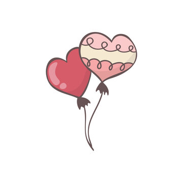 Vector clipart of a pair of heart shaped balloons for Valentine's day,wedding. Stock isolated image on a white background in doodle style.
