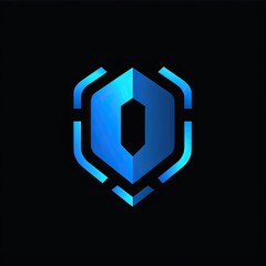 Futuristic logo design in gradient blue, themed around cybersecurity, defense, and protection. Isolated on a black background