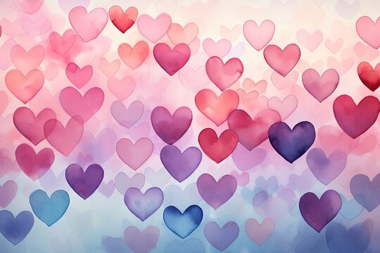 Whimsical Watercolor Hearts, soft pastel hues blend in a dreamy watercolor heart pattern