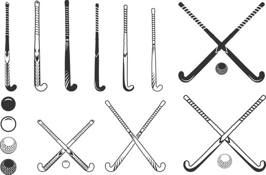  Field hockey stick silhouettes, Field hockey sticks and ball silhouettes, Crossed field hockey sticks vector, Field hockey silhouettes, Field hockey vector illustration.