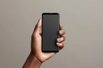 Experience the power of connectivity with this striking image featuring an African American woman's hand holding a new cellphone mockup