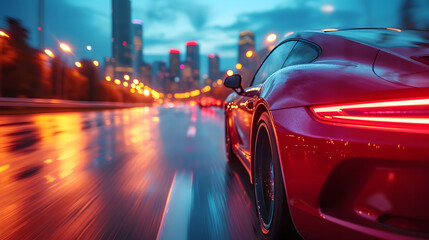 Car on the road with motion blur background. Street racing videogame gameplay - obrazy, fototapety, plakaty