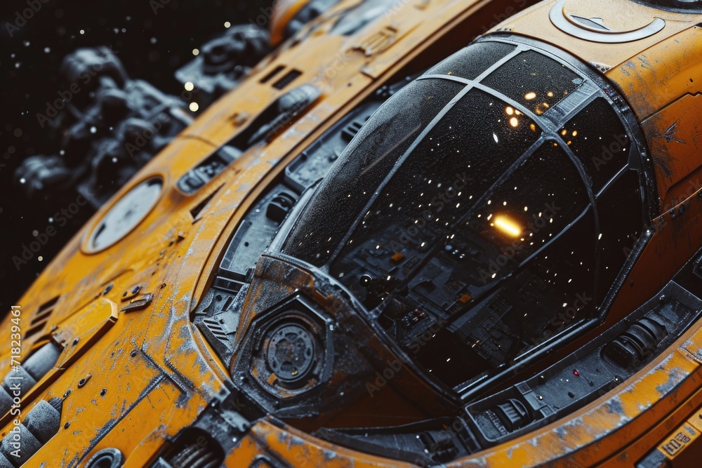 Poster A detailed view of a space ship submerged in water. This image can be used to depict a futuristic underwater exploration or a science fiction concept